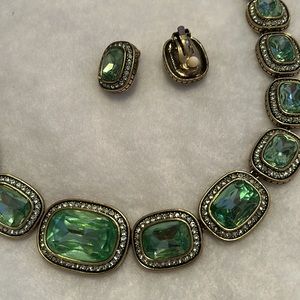 Heidi Daus exquisite emerald crystal collar necklace and earrings set.